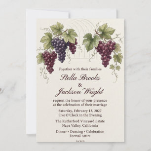 Vineyard Grape Vine and Arch Watercolor Wedding Invitation