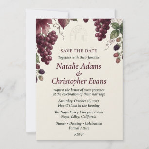Vineyard Grapes, Berries, and Arch Watercolor Wedd Invitation