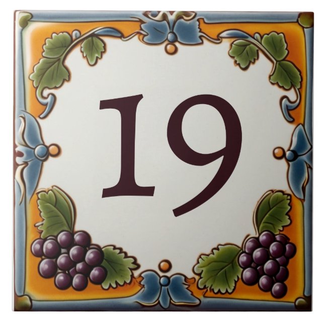 Vineyard Grapes Custom House Number Sign Plaque Tile (Front)