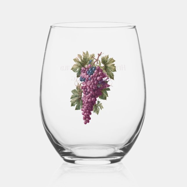 Vineyard Grapes Customized Stemless Wine Glass (Front)