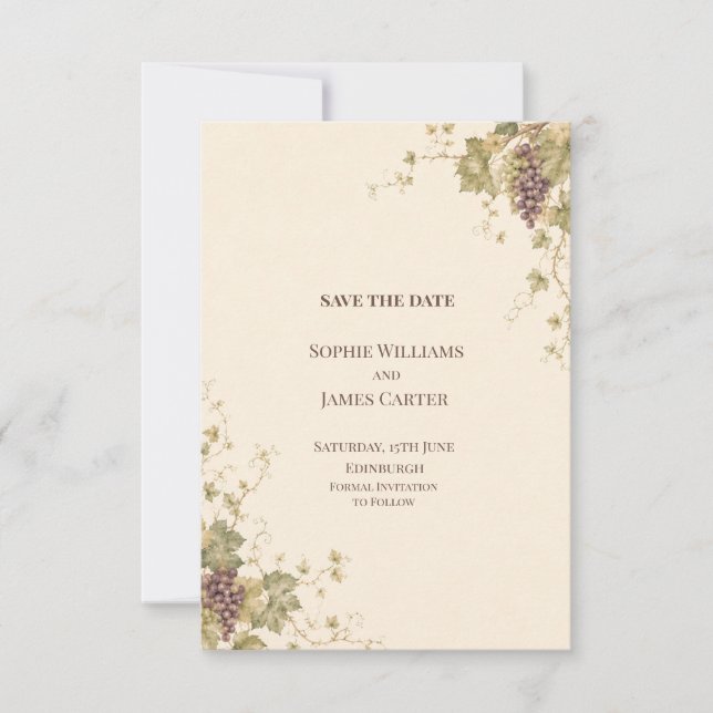 Vineyard Grapevine Tuscan Wedding Save the Date (Front)