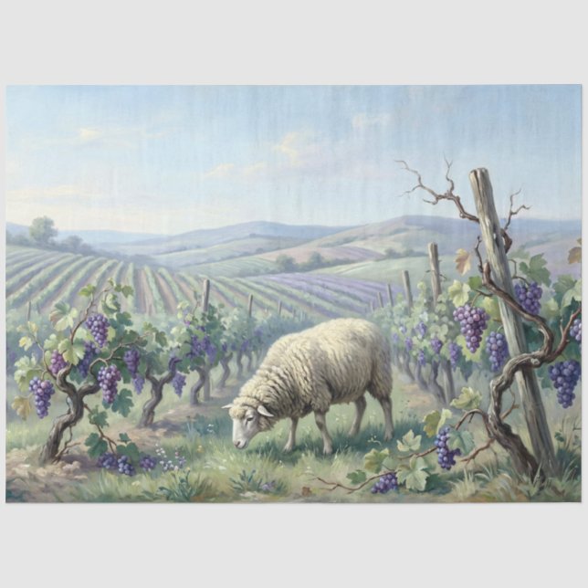 Vineyard Grazing Sheep Decoupage Tissue Paper (Front)