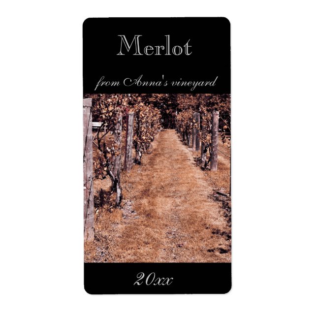 Vineyard home made wine bottle label (Front)