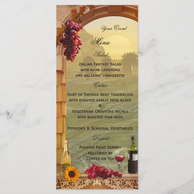 Vineyard or Wine Themed Menu Card (Front)