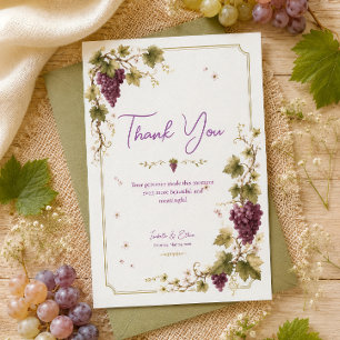 Vineyard Purple Grapes Elegant Watercolor Wedding  Thank You Card