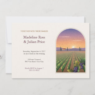 Vineyard Rows at Sunset Arched Panel Wedding Invitation