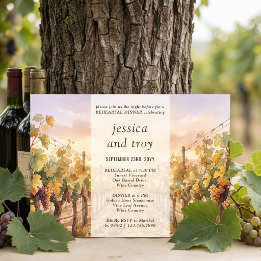 Vineyard Sunset Aisle Watercolor Rehearsal Dinner Invitation