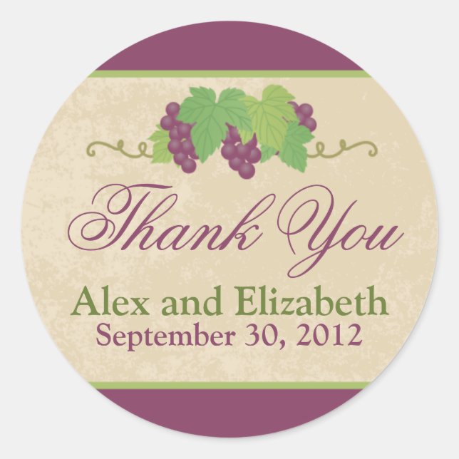 Vineyard Thank You Sticker (Parchment Texture) (Front)