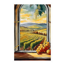 Vineyard through a Window Autumn / Fall Poster
