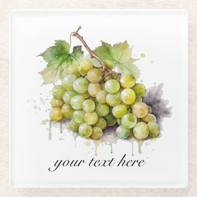 Vineyard Watercolor Grapes, custom Glass Coaster (Front)