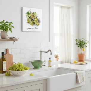 Vineyard Watercolor Grapes, custom Square Wall Clock