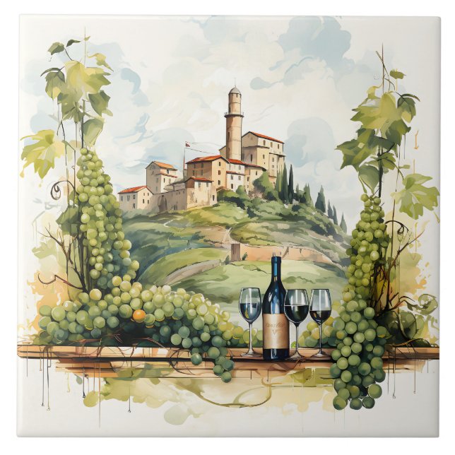 Vineyard Watercolor Print Tile (Front)