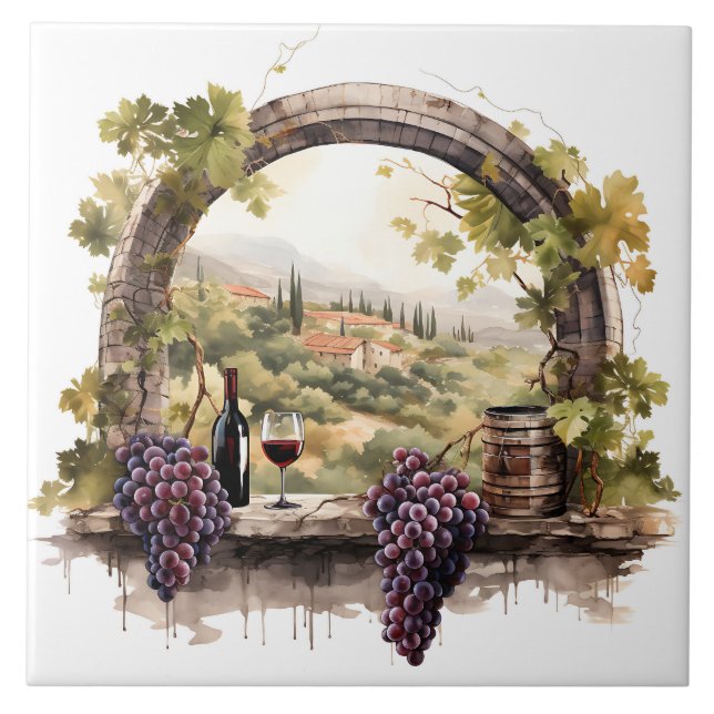 Vineyard Watercolor Print Tile (Front)