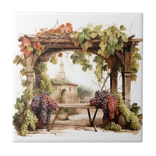 Vineyard Watercolor Print Tile (Front)