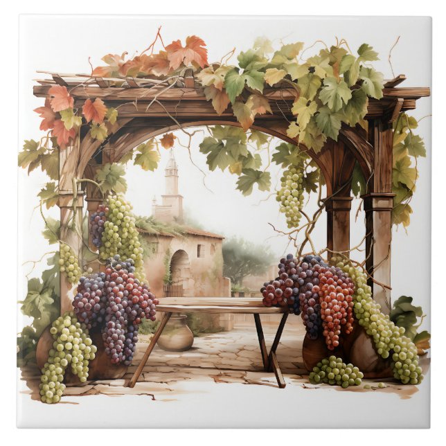 Vineyard Watercolor Print Tile (Front)
