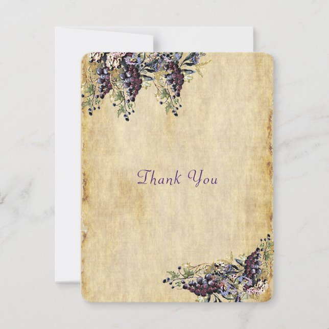 Vineyard Wedding, Rustic Watercolor, Thank You (Front)