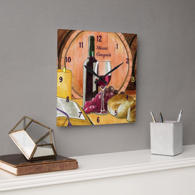 Vineyard Wine and Bread Personalized  Square Wall Clock (Office)
