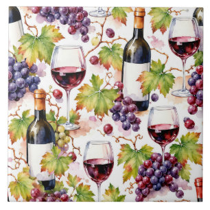 Vineyard Wine and Grape Watercolor Tile