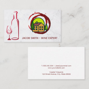 Vineyard   Wine Bottle Glass Logo  Business Card