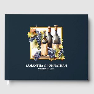 Vineyard wine farm watercolor bottles grapes  guest book