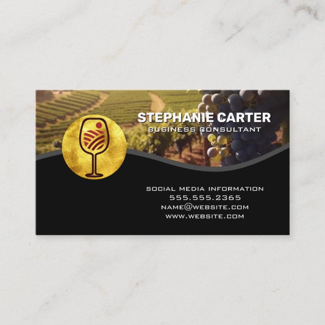 Vineyard Wine Glass Logo | Agriculture Business Card (Front)