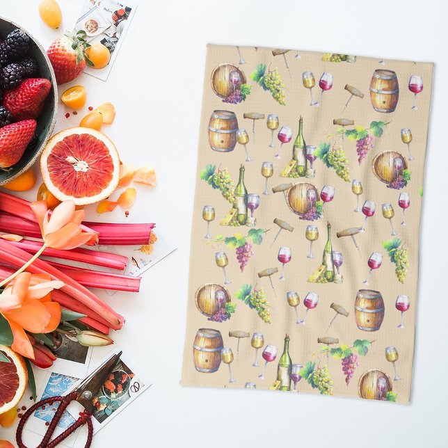 Vineyard Wine Lover Red White Glass Grapes Kitchen Towel (Creator Uploaded)