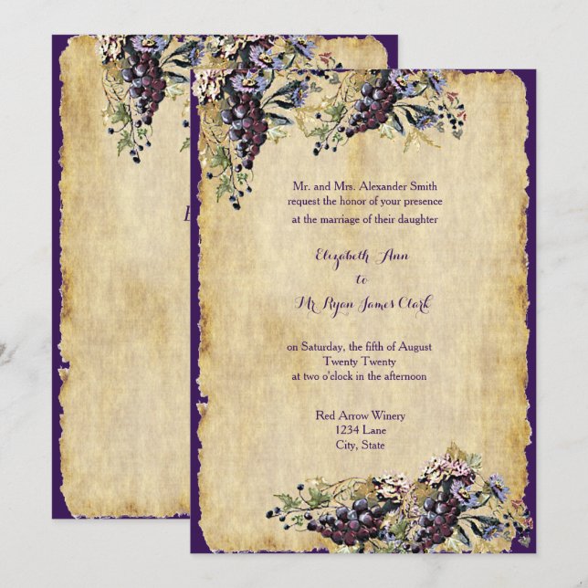 Vineyard Winery Rustic Country Wedding Custom Invitation (Front/Back)