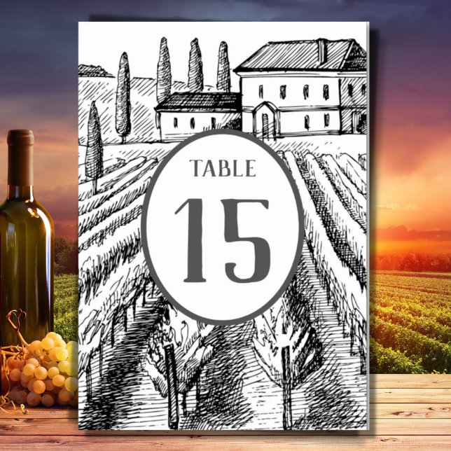 Vineyard Winery Rustic Sketch Wedding Table Number (Creator Uploaded)