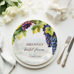 Vineyard winery summer bridal shower printed paper plate<br><div class="desc">Vineyard winery summer garden bridal shower monogram printed paper plates template personalized tableware vineyard wine themed bridal shower table decorations bunches of grapes and vineyards summer winery bridal shower theme</div>