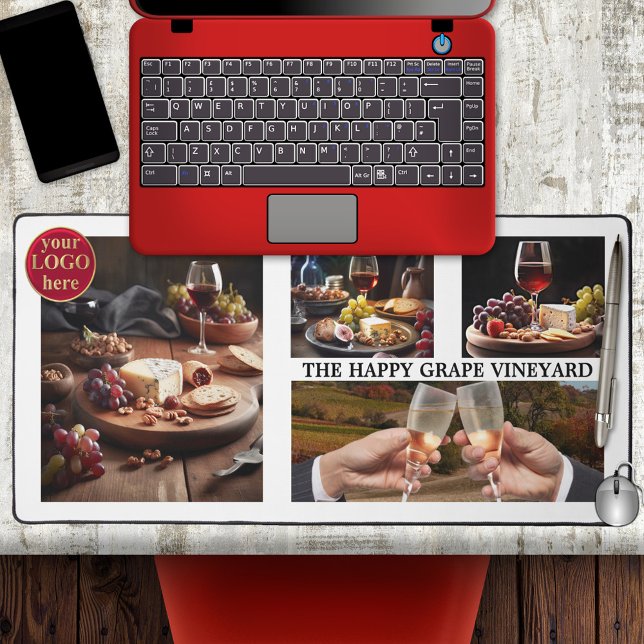 Vineyard Winery Wine Lover Desk Mat (Wine lover photo collage template desk mat with optional logo for a vineyard, winery or wine seller)