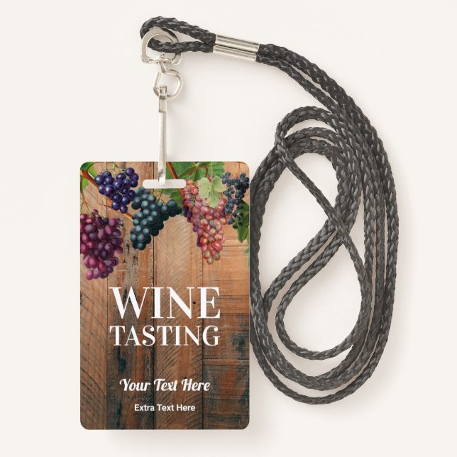 Vineyard Wood & Grapes Wine Tasting Tour Logo Badge (Front with Lanyard)