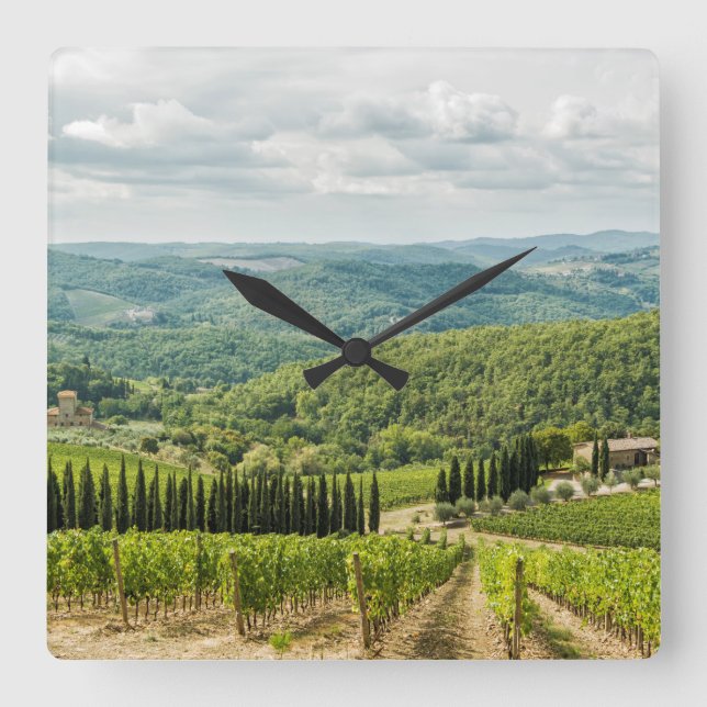Vineyards landscapes in the morning in Chianti. Square Wall Clock (Front)