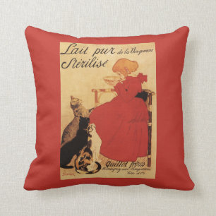 Vingeanne Milk Girl with Cats Throw Pillow