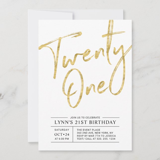 Vingt et un | Gold 21st Birthday Party Invitation (Devant)