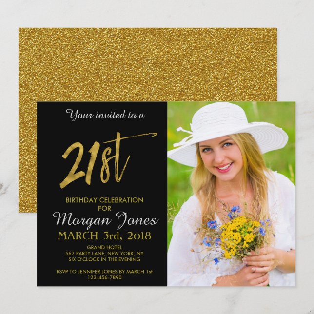 Vingt-et-unième Gold Foil Invitation Anniversaire (Devant / Derrière)