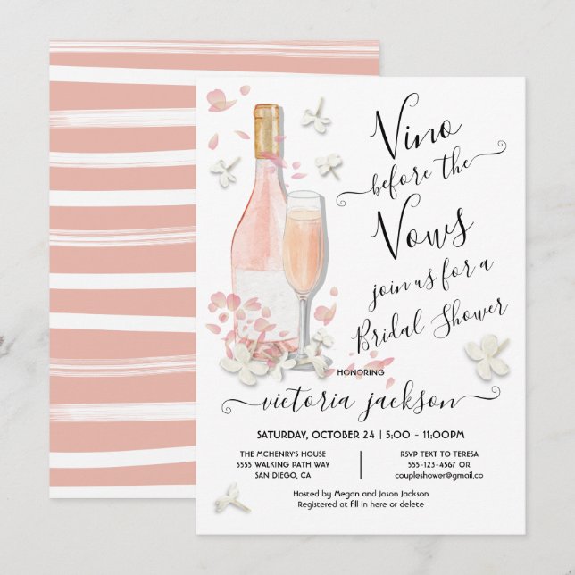 Vino before the Vows Brunch & Bubbly Bridal Shower Invitation (Front/Back)