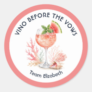 Vino Before the Vows Coastal Bachelorette Classic Round Sticker