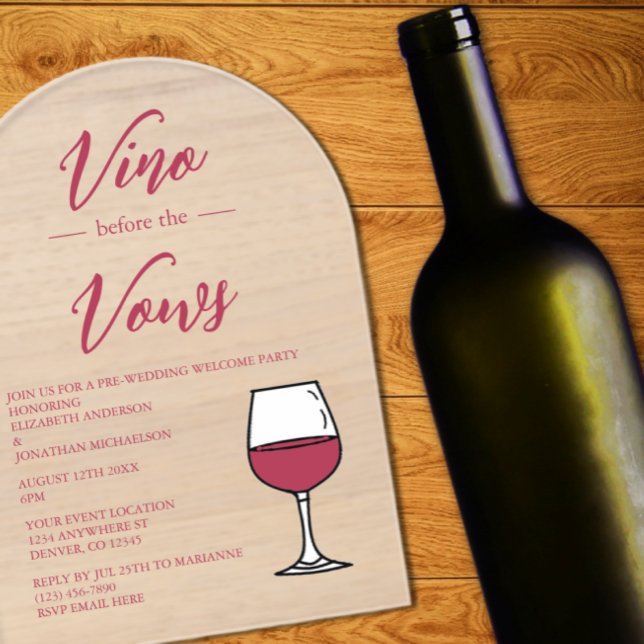 Vino Before The Vows Pre-Wedding Welcome Party Acrylic Invitations (Creator Uploaded)