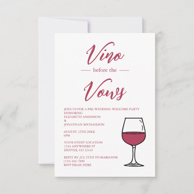 Vino Before The Vows Pre-Wedding Welcome Party Invitation (Front)