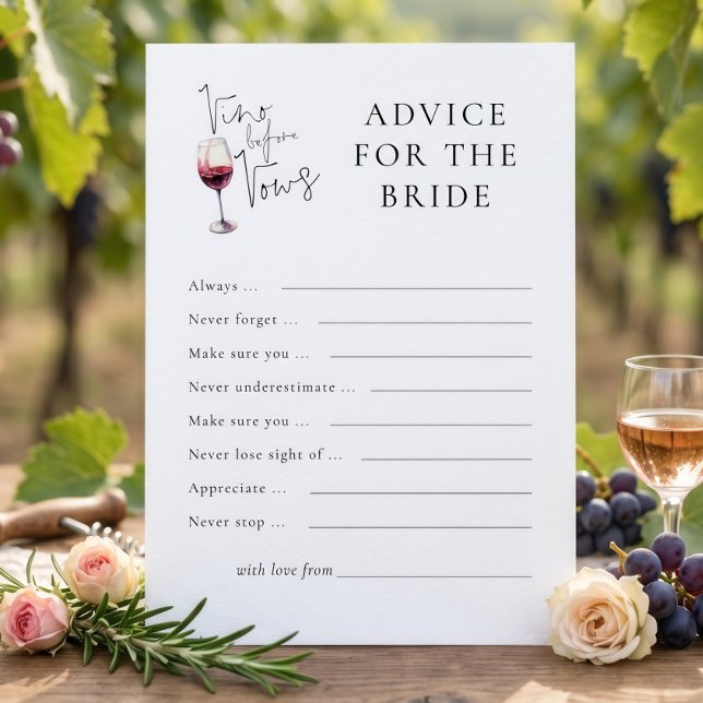 Vino Before Vows Advice Bride Bridal Shower card (Creator Uploaded)