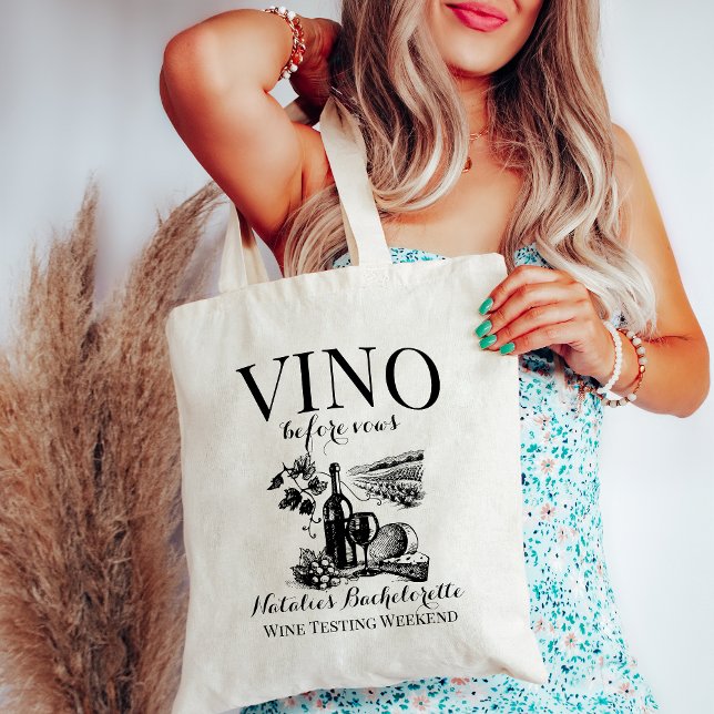 Vino Before Vows Bach Custom Winery Bachelorette Tote Bag (Creator Uploaded)