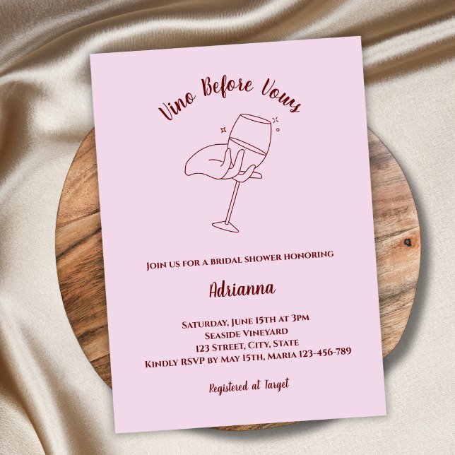 Vino Before Vows Blush Pink Wine Bridal Shower Invitation (vino before vows bridal shower invitation blush pink elegant wine tasting invitation)