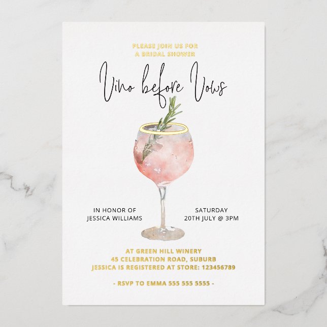 Vino Before Vows Bridal Shower Bachelorette Gold (Front)