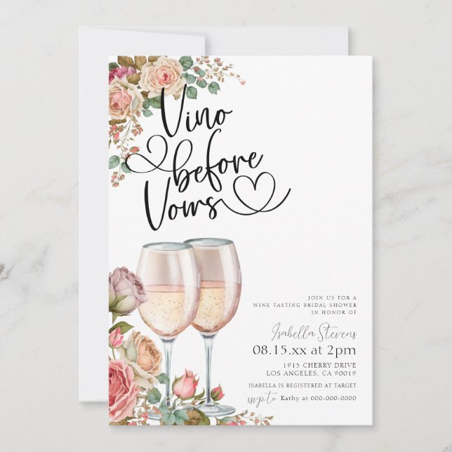 Vino Before Vows Bridal Shower Invitation (Front)