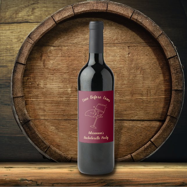  Vino Before Vows Burgundy Wine Bachelorette Wine Label (Vino before vows wine bottle label bacehlorette party burgundy and golden elegant bach party)