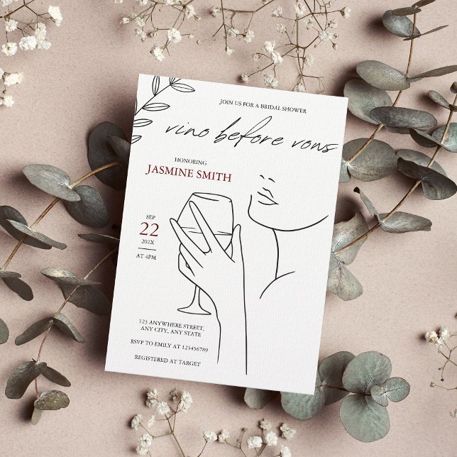 vino before vows Elegant black&white bridal shower Invitation (Creator Uploaded)