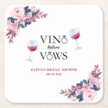 Vino Before Vows Elegant Wine Bridal Shower Floral Square Paper Coaster<br><div class="desc">Vino Before Vows Elegant Wine Bridal Shower Floral Square Paper Coaster.</div>
