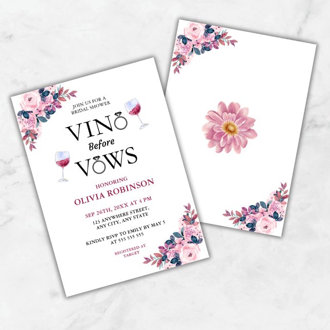Vino Before Vows Floral Wine Theme Bridal Shower Invitation (Vino Before Vows Floral Wine Theme Bridal Shower Invitation )