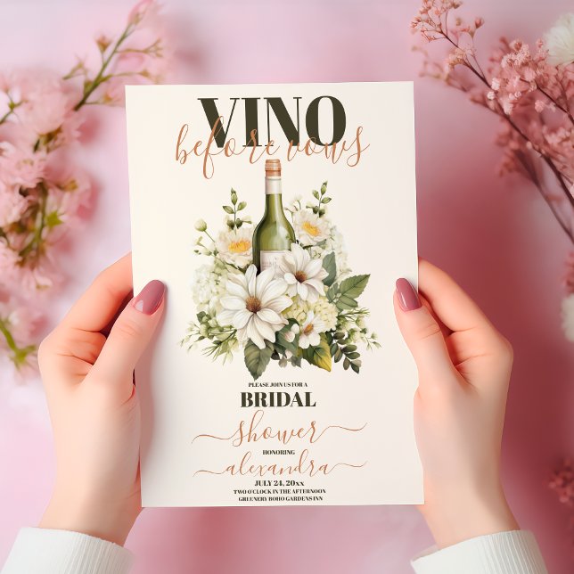 Vino Before Vows Floral Wine Theme Bridal Shower Invitation (Creator Uploaded)