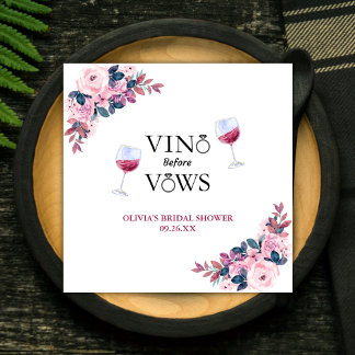 Vino Before Vows Floral Winery Bridal Shower Napkin